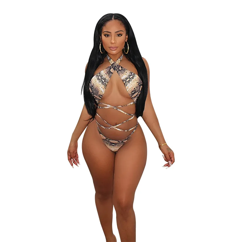 2021 New Serpentine Print Bikini Strap Large Size Lady Sexy Swimsuit