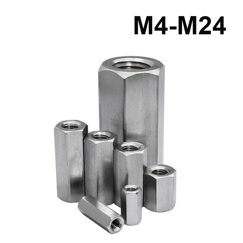 Hex Coupling Nut 304 Stainless Steel Hexagon Extend Connection Thread Nuts M4 M5 M6 M8 M10 M12 M14 M16 M18 M20 M24