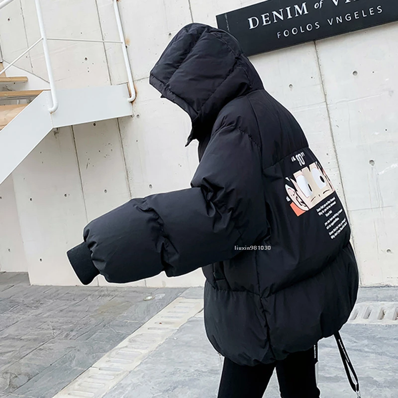 Женская мультяшная парка с капюшоном Повседневная теплая короткая куртка