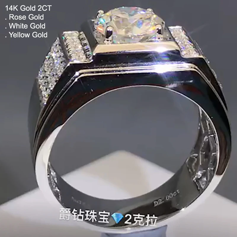 Мужское кольцо с бриллиантом 14 к золото 2 карат муассант роскошное классическое