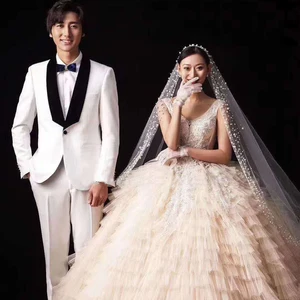 Свадебная фата цвета слоновой кости с жемчугом, длинная, вуаль свадебные аксессуары