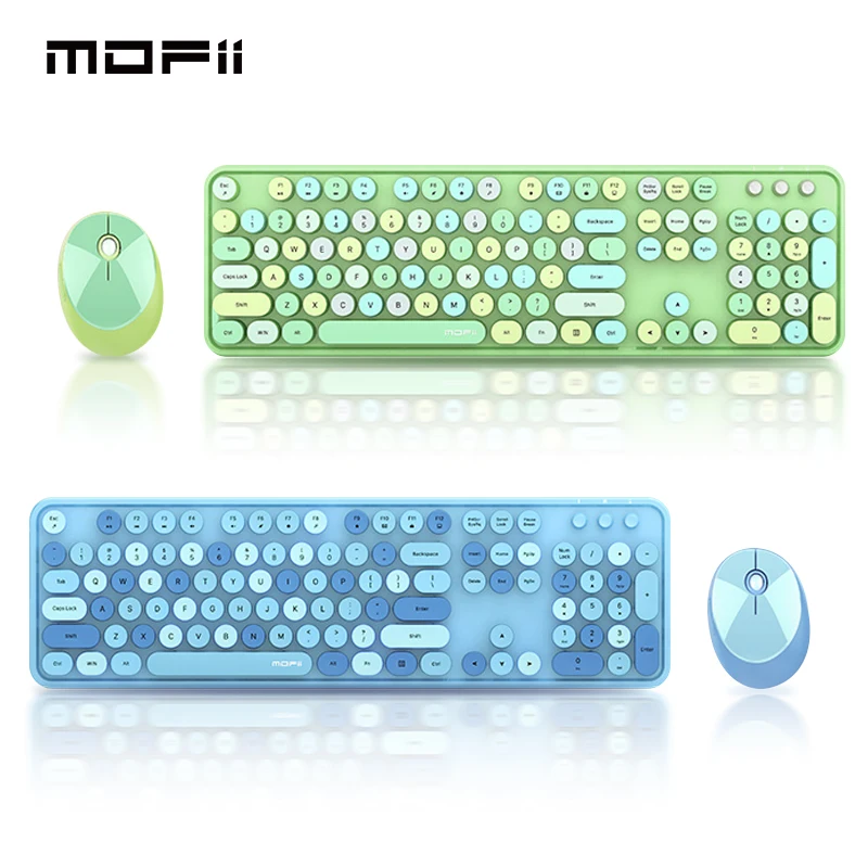 

Mofii Wireless Keyboard and Mouse Combo Multimedia Multicolor Round keycaps Computer Keyboard and Mouse Set for Girl Gaming PC