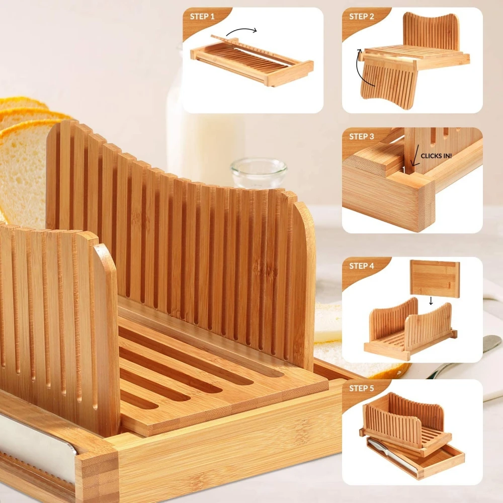 

New Creative Bamboo Bread Chopping Board With Bottom Easy To Cut Bread Dessert Bread Slice Board Bread Tray Kitchen Supplies