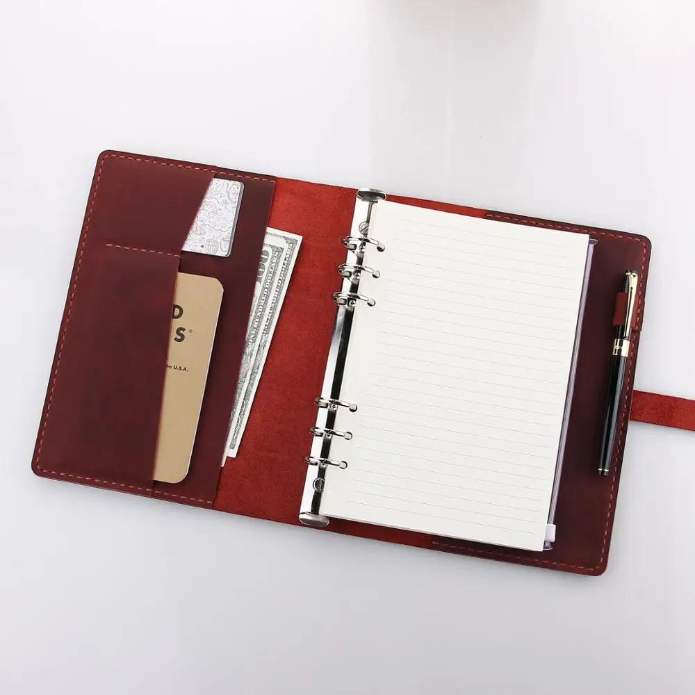 Personalized Ring Binder A5 Genuine Leather Travel Notebook