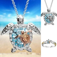fashion blue sea turtle jewelry sets ladies cute necklace ringnecklace valentines day romantic jewelry gifts