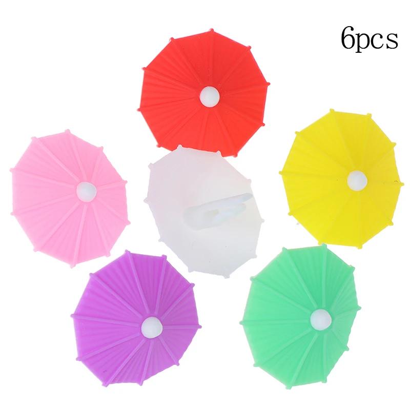 Silicone Party Umbrella Wine Glass Marker Charms 6pcs Drinking Buddy Cup Identification Identifier Label Tag Sign Mark | Дом и сад