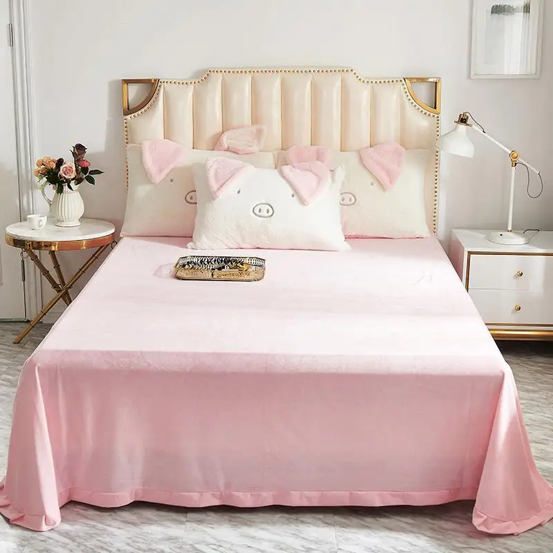 

JPieces Cartoon Pig Ears Duvet Cover set Pink White Soft Fleece Velvet Flannel Fabric Girls Bedding Sets Bed sheet Pillowcases