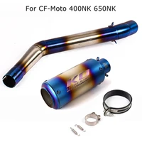 motorcycle modified system blue exhaust tips muffler tube mid link pipe slip for cf moto 400nk 650nk