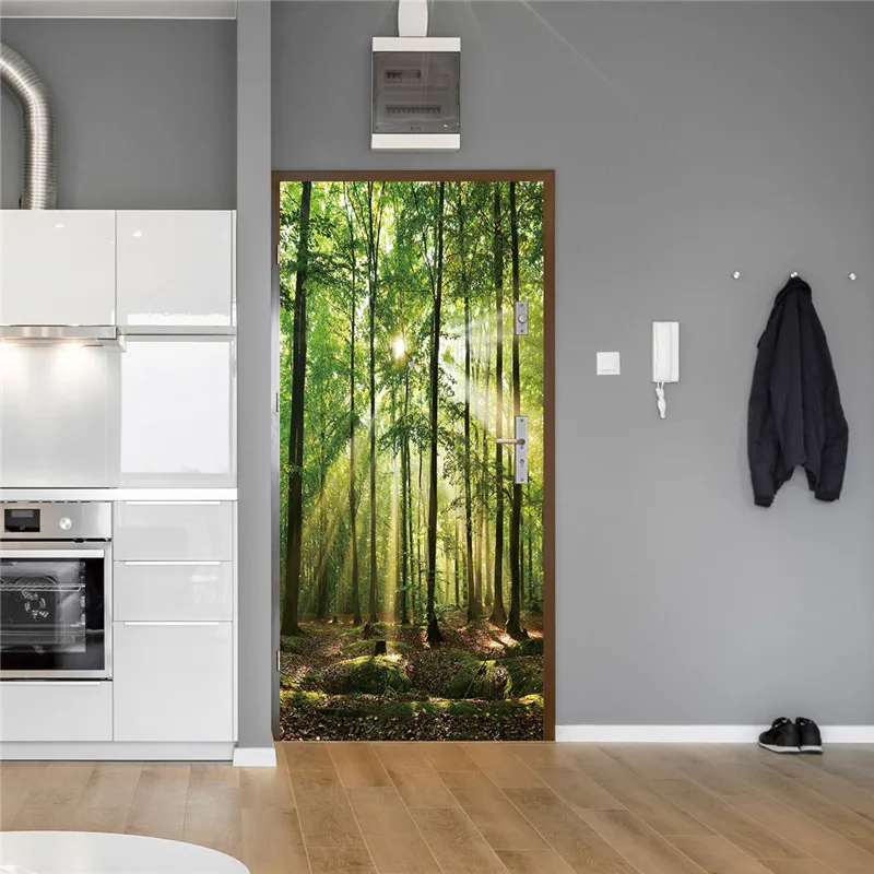 Животные зеленые растения обои на дверь ПВХ самоклеящаяся дверь наклейка домашний ремонт Декор стены плакат Гостиная Фреска