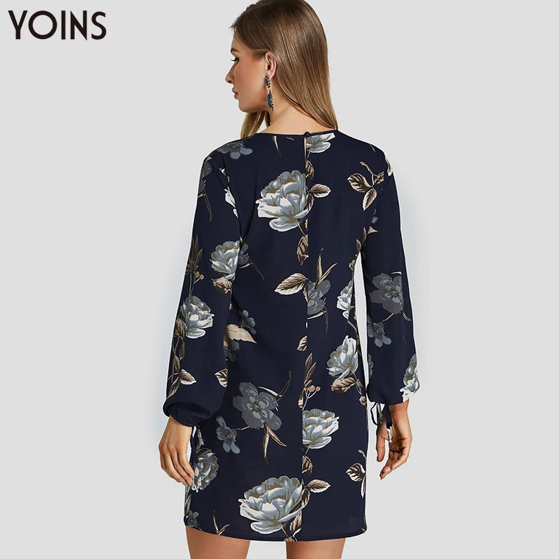 YOINS 2020 летнее осеннее женское платье винтажное с длинным рукавом О образным