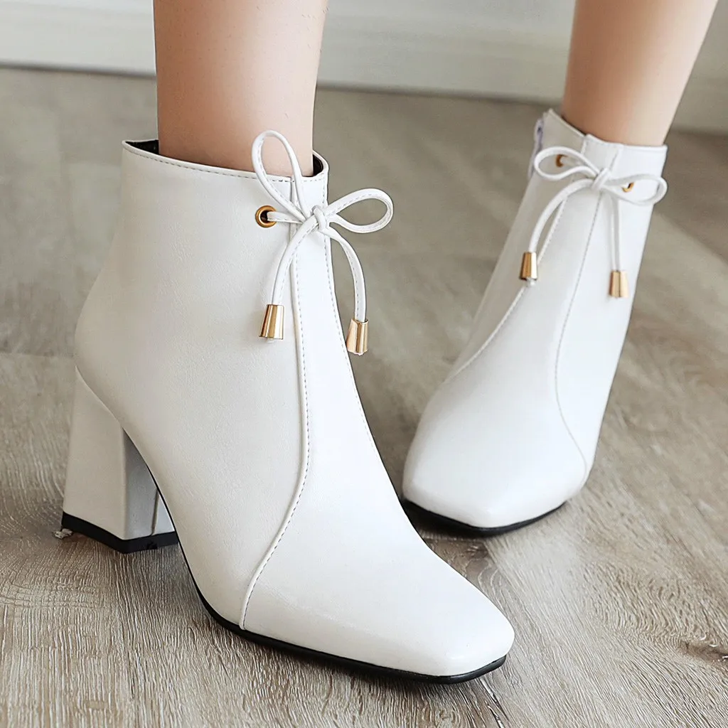 Женские кожаные ботильоны на молнии однотонные ботинки с квадратным носком