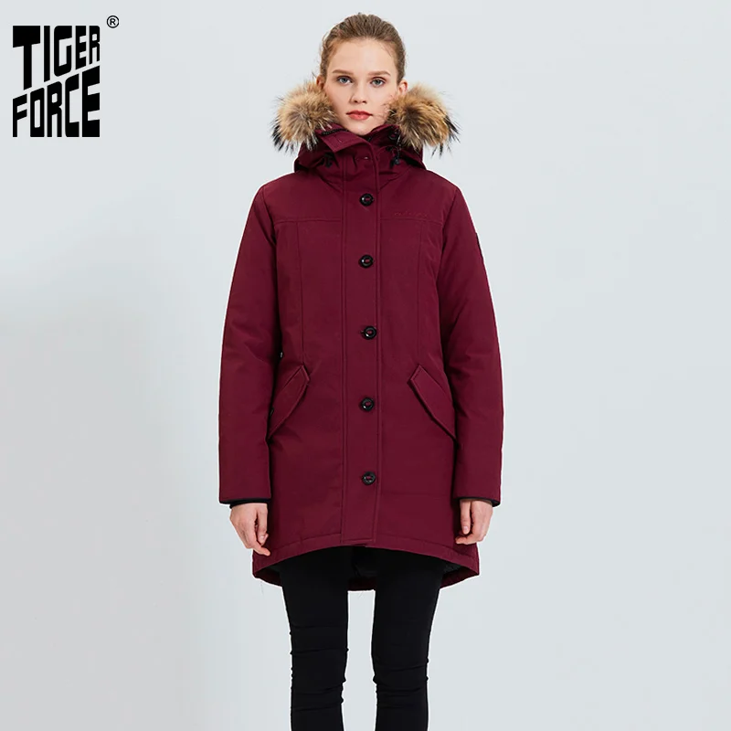 Tiger Force 2021 толстые Аляска Женская парка зимняя куртка с капюшоном натуральным