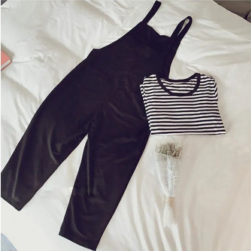 two piece set women korean clothes 2 pcs sets summer lounge wear black pants stripe tops outfits ropa mujer conjunto feminino |
