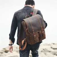 retro simple mens genuine leather backpack natural first layer cowhide large capacity travel bag outdoor brown backpack