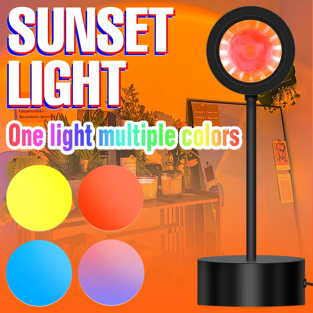 

5V Sunset Lighting USB Rainbow Night Light LED Sun Projection Lamp Atmosphere Background Desk Lamps For Bedroom Bar Coffee Store