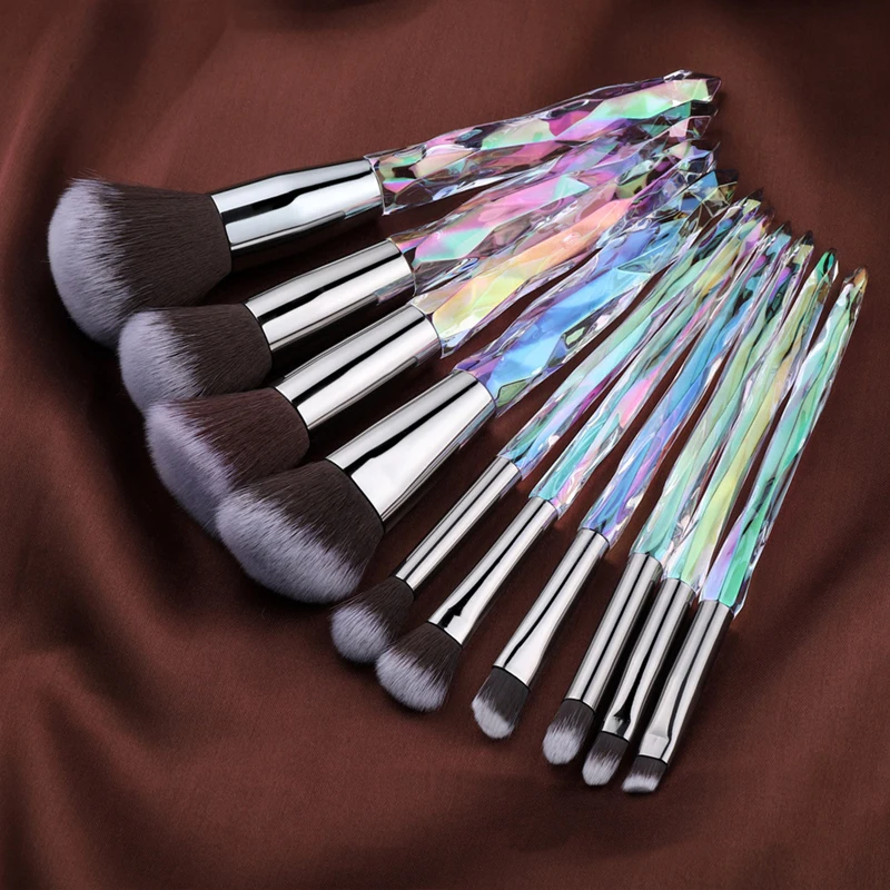 

10PCS/Set Crystal Makeup Brushes Powder Foundation Eyeshadow Eyebrow Cosmetics for Face Fan Make Up Brush Set
