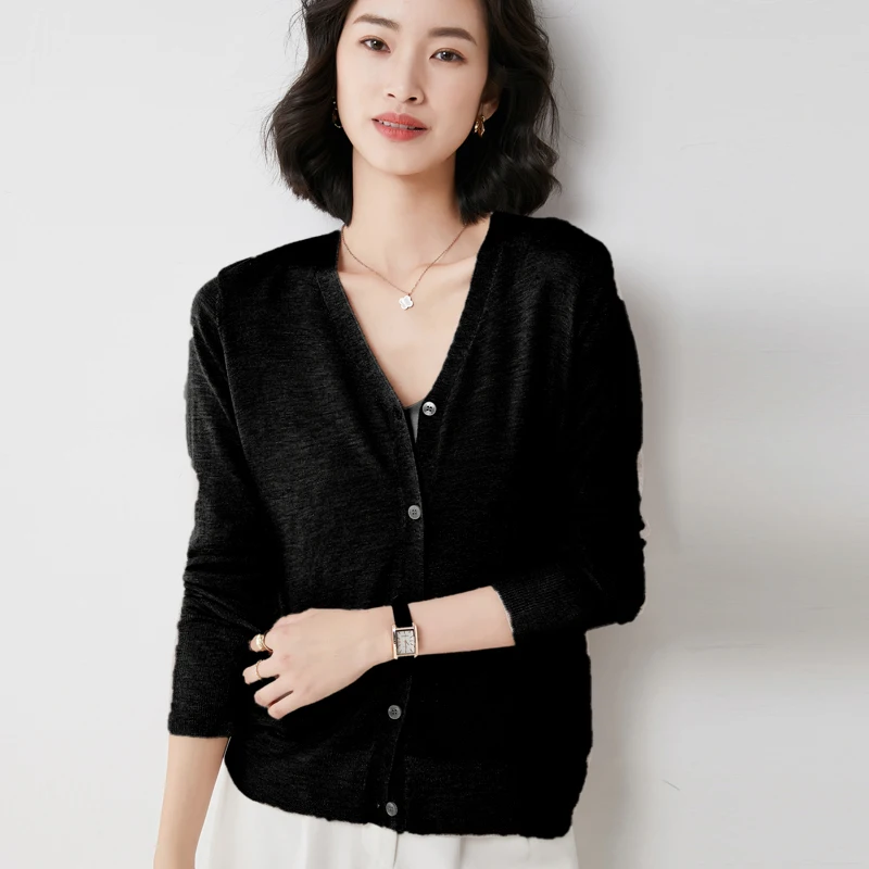 

2021 spring and summer new cashmere solid color women's clothing casual women's V-neck cardigan