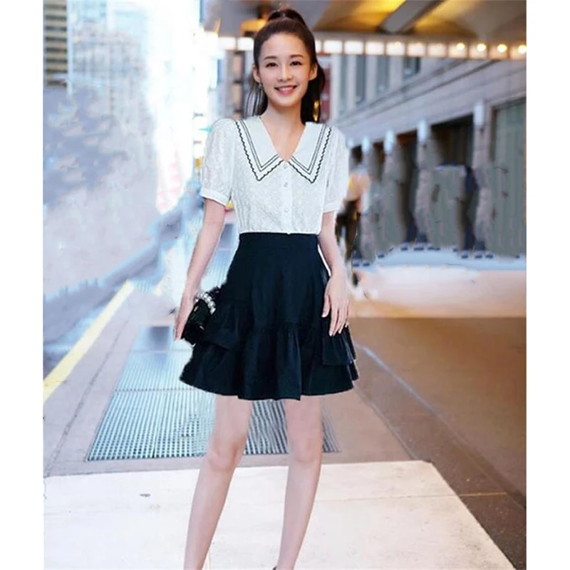 Runway Designer Set High Quality Women Suits Cotton Embroidery Shirt Top + Skirt Two-piece Clothing Sets NP1744C