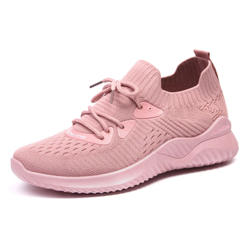 

2021 New Women Sandalias Casual Shoes Fashion Breathable Walking Mesh Lace Up Flat Shoes Sneakers Women Pink Black White