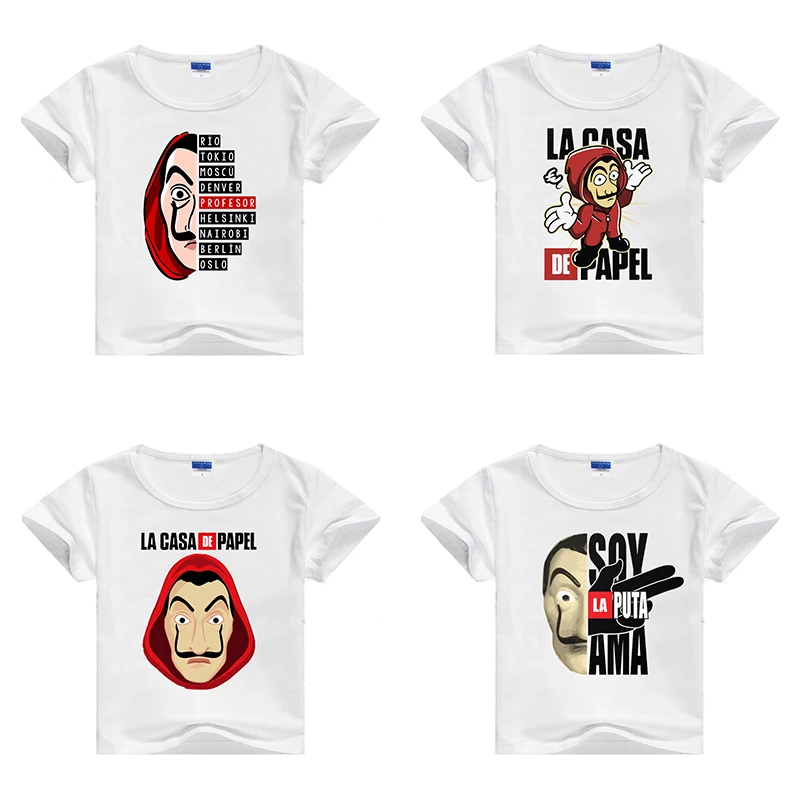 

2021 Funny La Casa De Papel T Shirt Kids Summer Top Cartoon Fashion Tshirt Bella Ciao Kawaii Baby Boys Clothes T-shirt Children