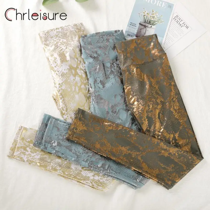 Женские Штаны Для Йоги CHRLEISURE длинные леггинсы со змеиным принтом с высокой