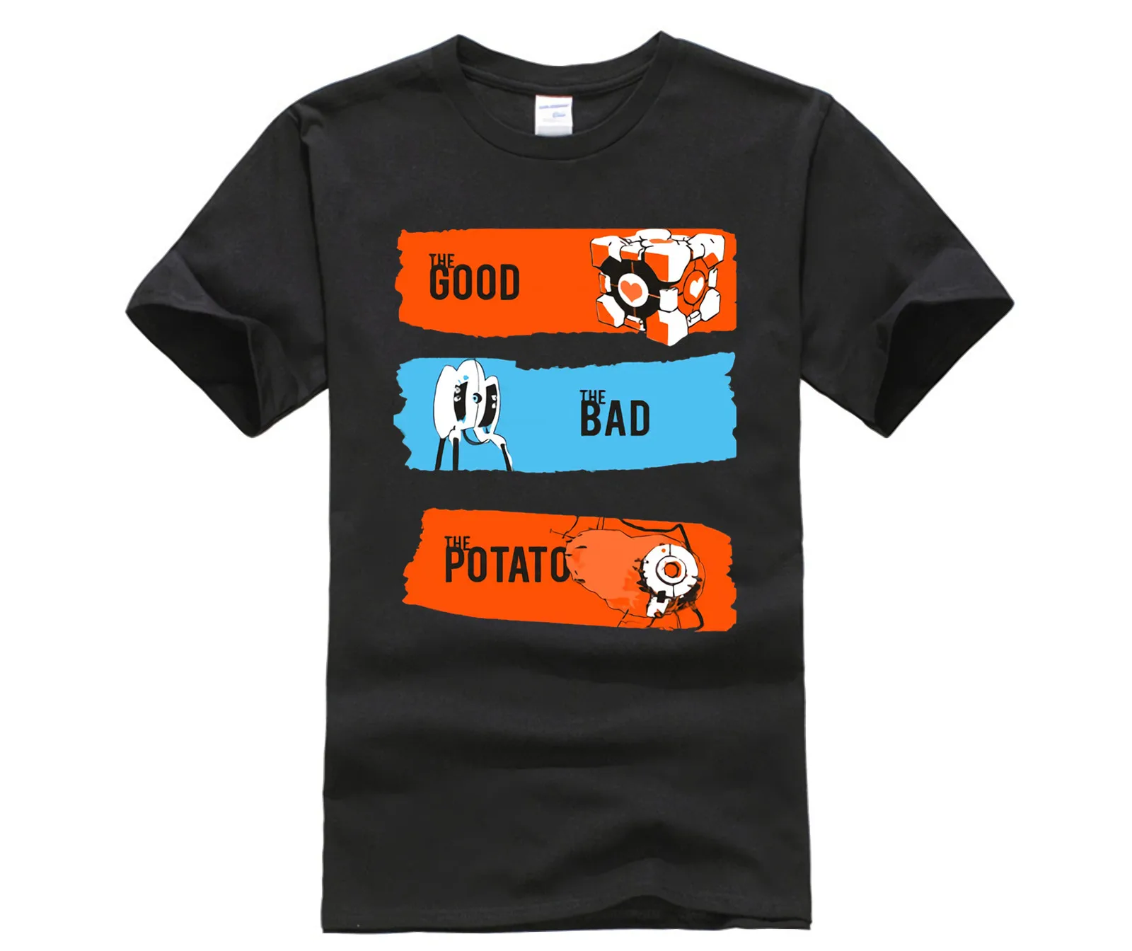 Хороший плохой картофеля футболка для мужчин игры Portal 2 мужская с короткими