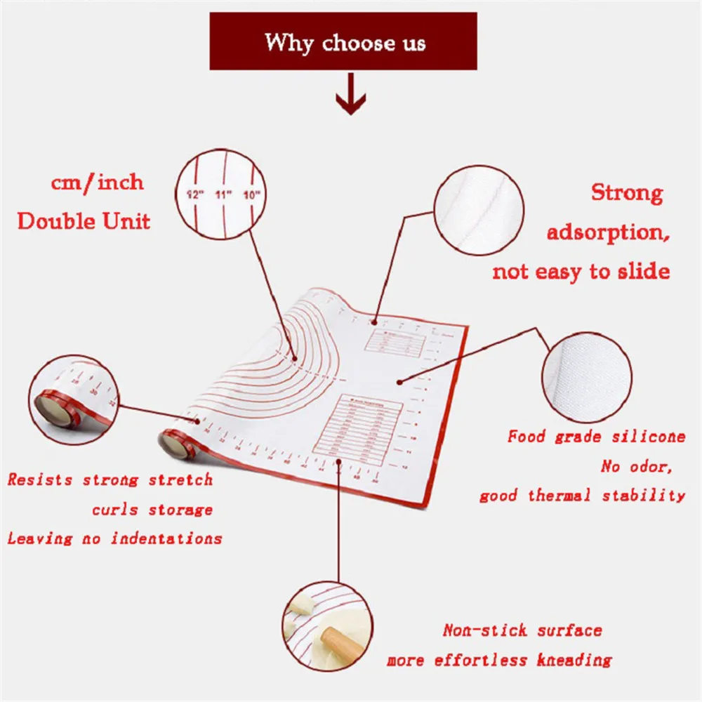 

Silicone Mat Baking Mat for Rolling Dough Mat Pizza Oven Mat Silicone Baking Mat for Baking Mats Non-Stick Mat Pastry Mat Home