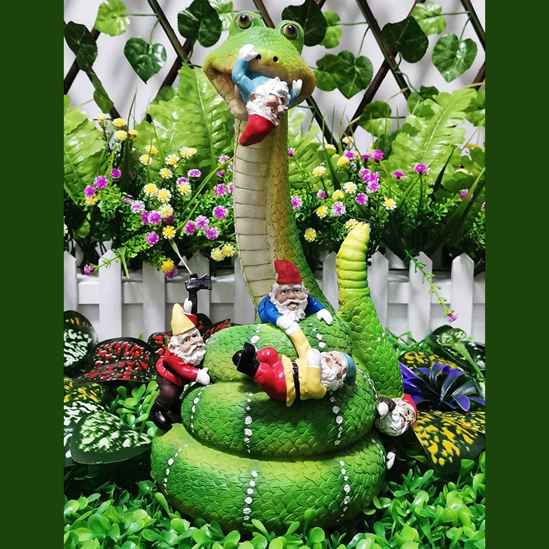 

Садовая статуя гнома, змея, двор, искусство, Статуэтка из смолы, украшения для сада на открытом воздухе, Декор, украшения для сада, Садовые пр...