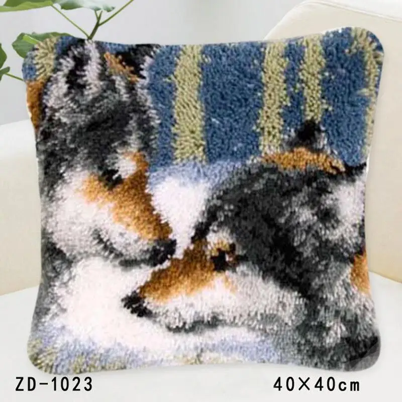 

Animals Pillowcase Latch Hook Rug Kits Needlework Embroidery Pillow Wolf Handwerken Knooppakket Tapestry Canvas Cushion Kit