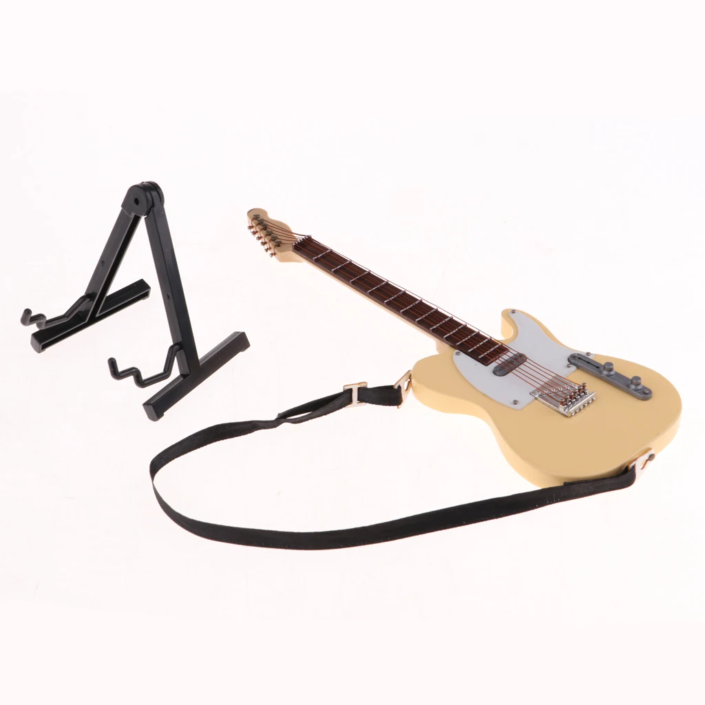 

1/6 Dollhouse Wooden Electric Guitar Instrument Model Miniature Toys Beige