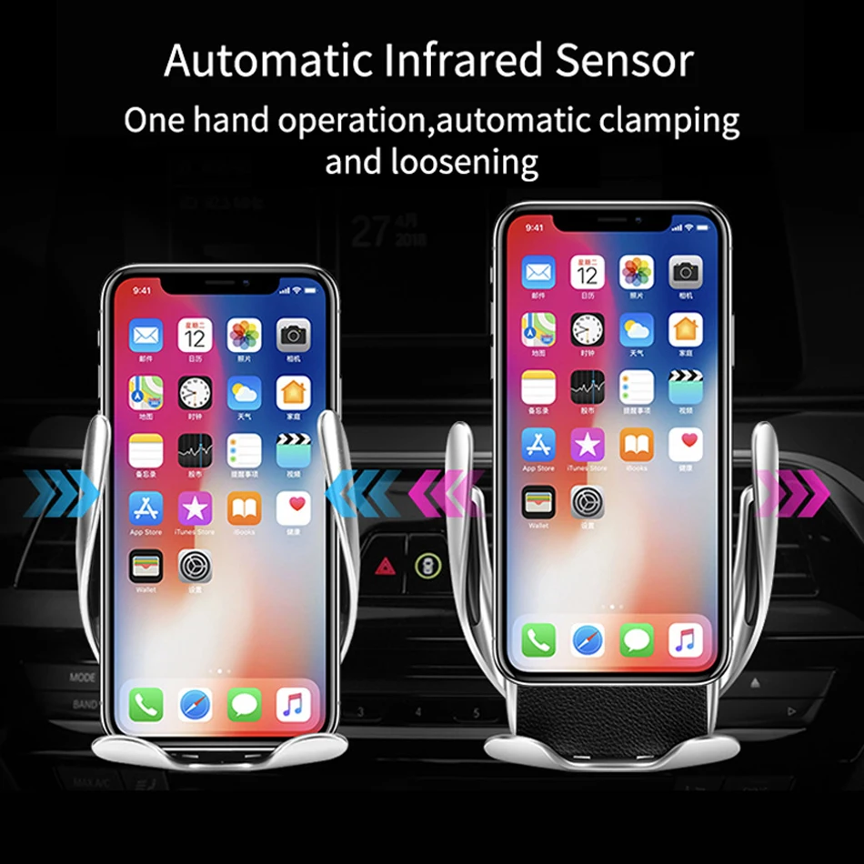 Автомобильное беспроводное зарядное устройство Qi для iPhone Xs Max X R 7 11 Samsung S10 S9 S8