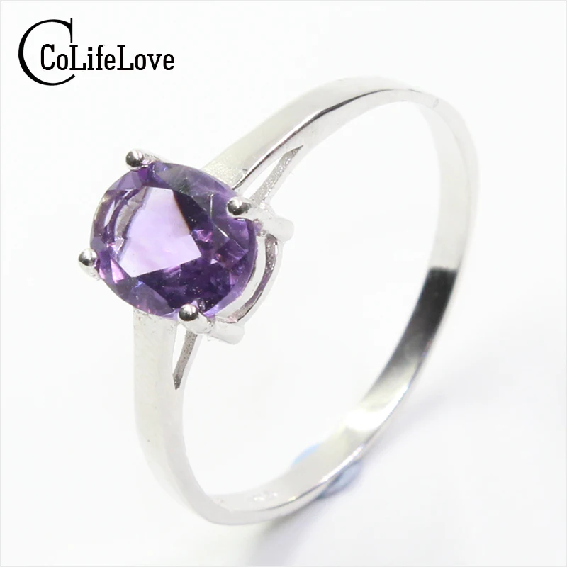 

Hot Sale Solid Silver Sterling 925 Rings 7*9mm 100% Natural Amethyst Ring Birthday Gift for Woman