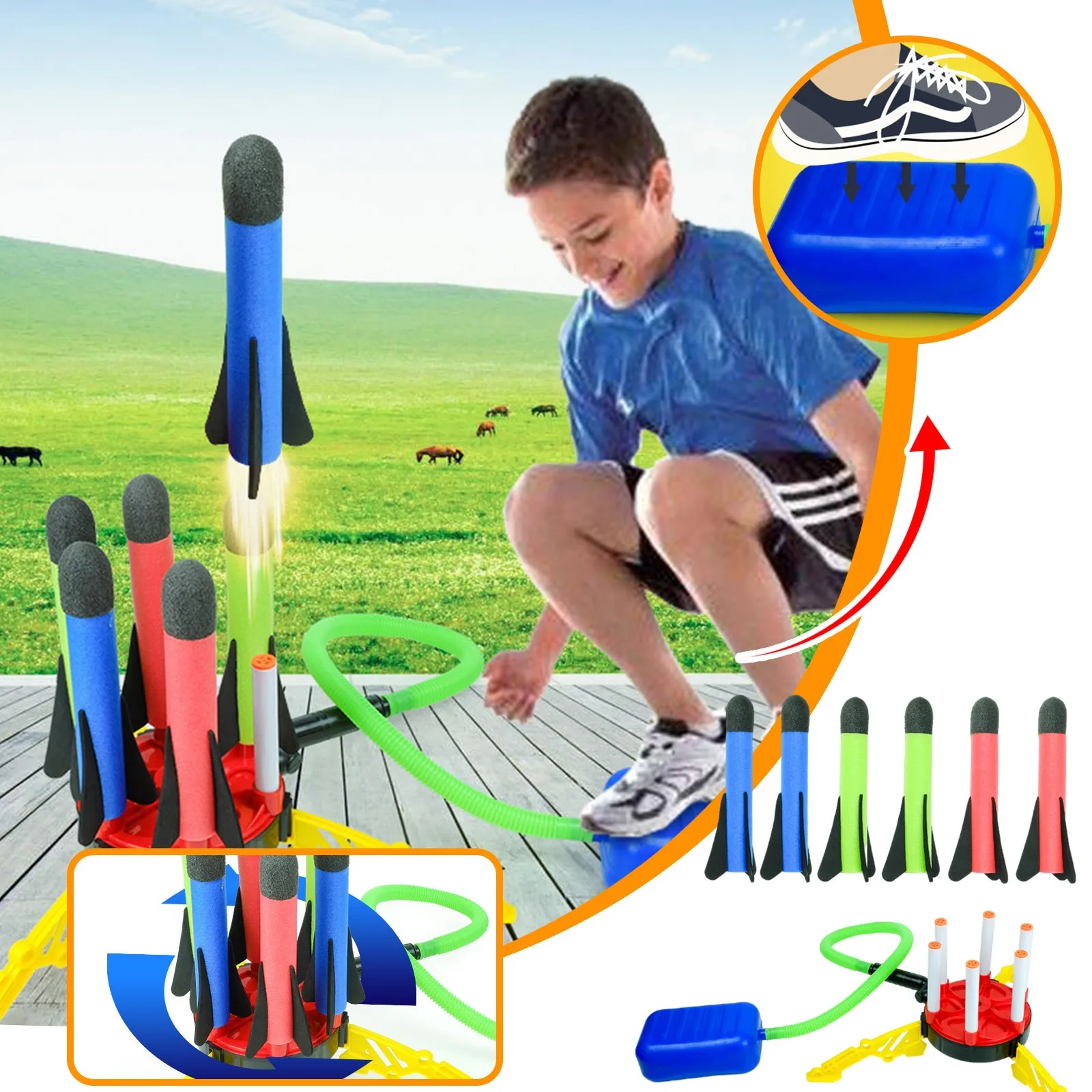 

Robust Game Launcher Up To 100 Feet 6 Led Foam Rockets And Children's Air Game Launchers Outdoor Game Accessory Toy Sports Toys