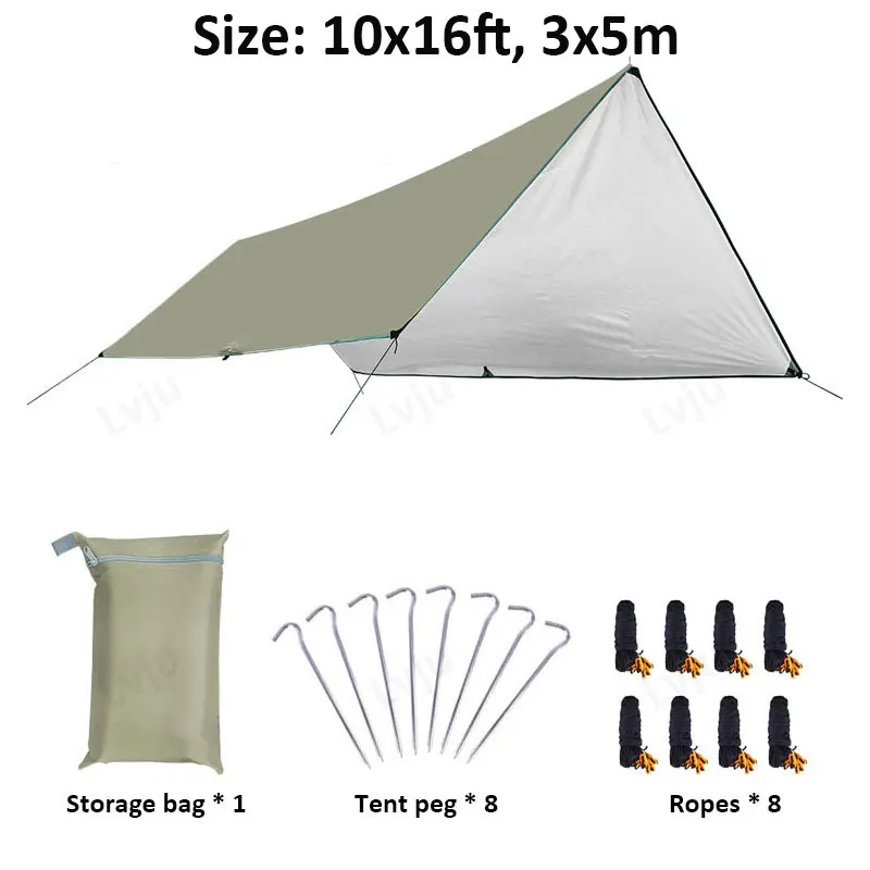 Lvju 10x16ft 3x5m Shelter Tarp Outside Waterproof Awning Fishing Tents Outdoor Sun Shades Camping Shelter