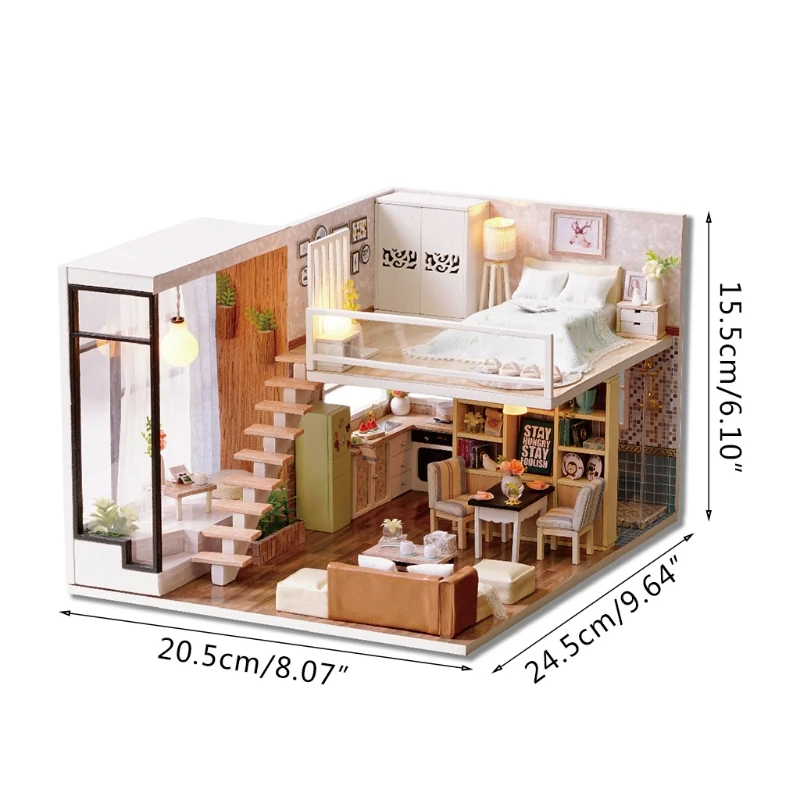 

P15C Architecture Model Building Kits with Furniture LED Miniature Wooden Dollhouse 3D Puzzle Challenge Kids Adults Gifts