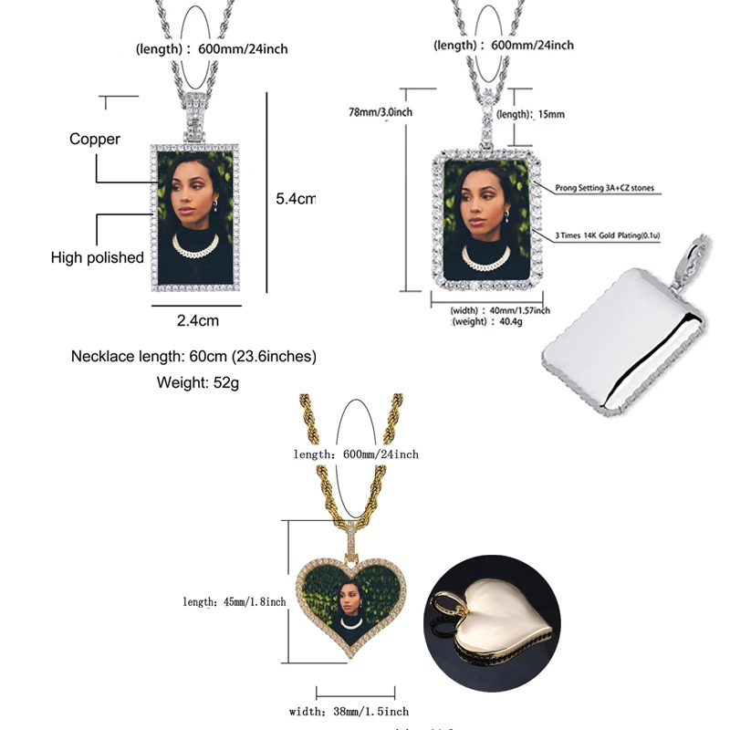 Personalized Custom Photo Medallions Necklace & Pendant Cubic Zircon Hip hop Jewelry Dog Tag Necklace for Men Women