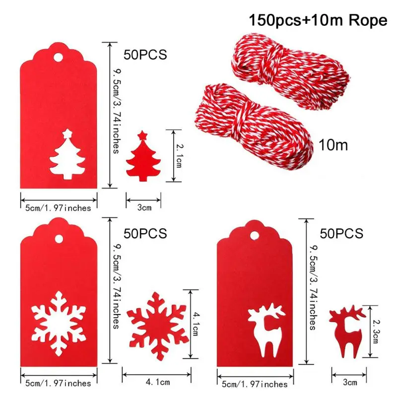 150pcs Рождественская елка висит Бумага тег Рождественский набор этикеток крафт
