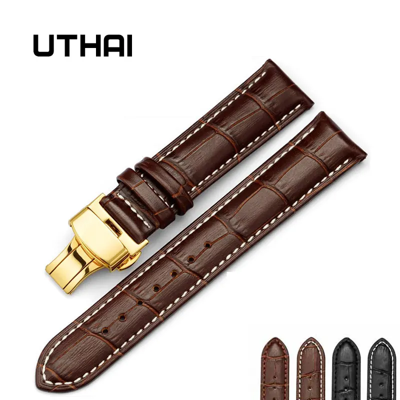 UTHAI Z06 gold двойной щелчок эластичная бабочка пряжка ремешок коровья кожа