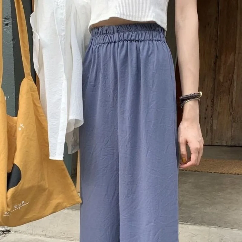 

Casual Pants Women Plus Size Summer All-match College Ulzzang Daily Ins Ankle-Length Trousers Pure Loose Elastic Waist Straight
