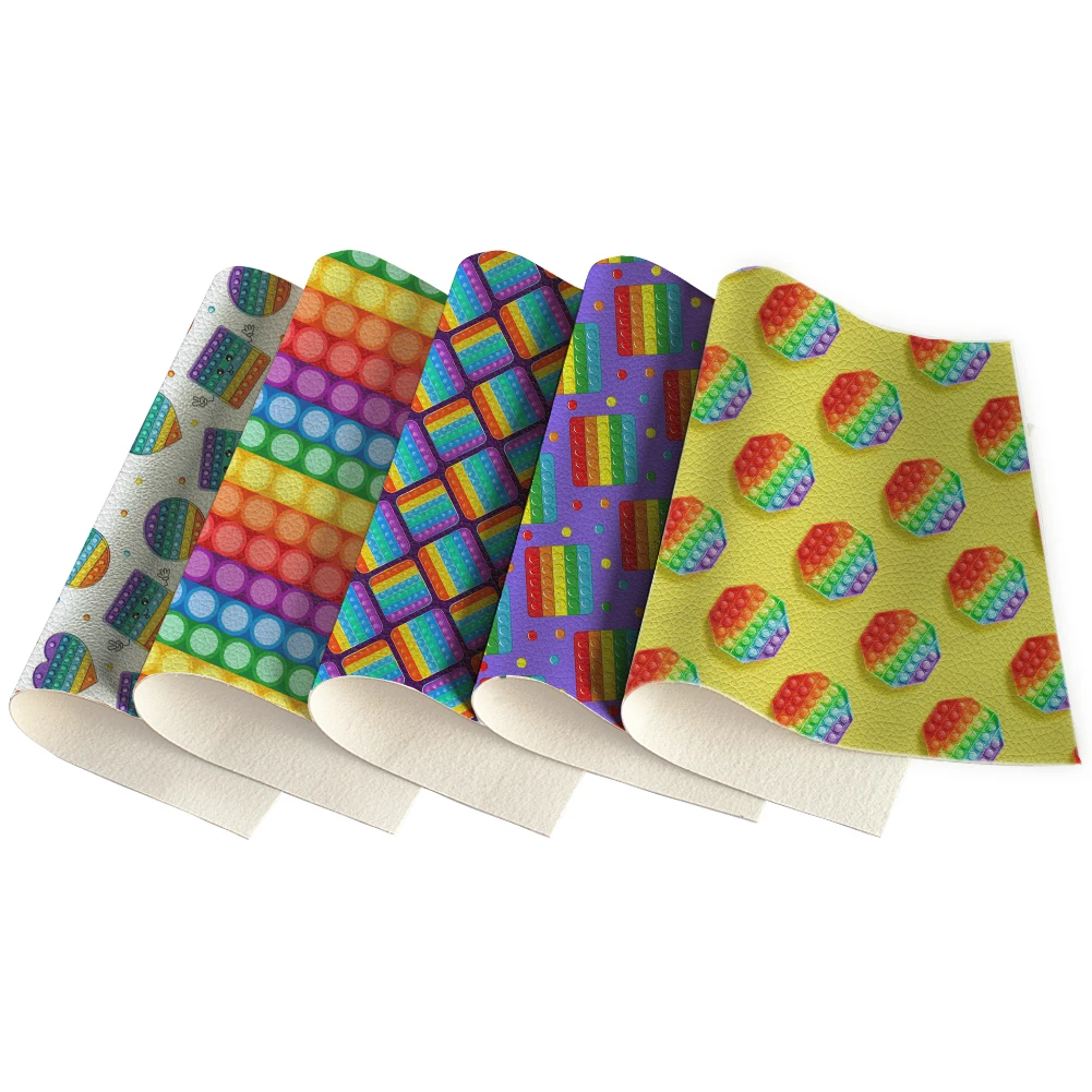 

POP IT PU Leather Sheets Rainbow Fidget Bubble Toys Litchi Printed Faux Leather For DIY Hair Bow Material 30X136CM