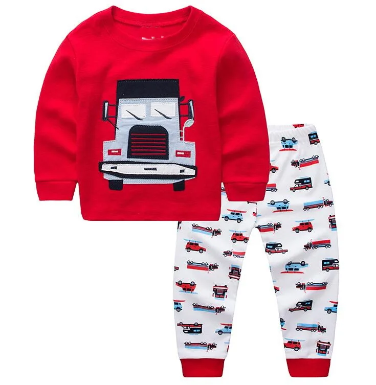 Лидер продаж Пуловер Футболка + брюки Хлопковые пижамы Детская одежда Домашняя
