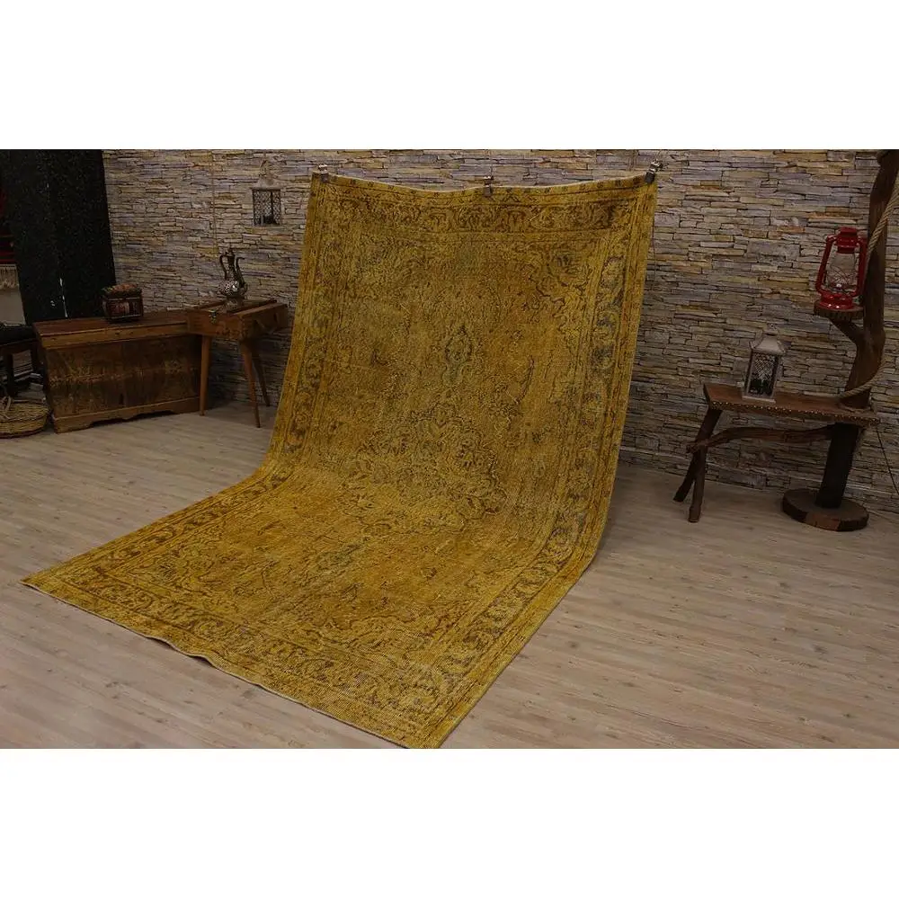 

Yellow Antique Turkish Oushak Rug - Original Vintage Kilim