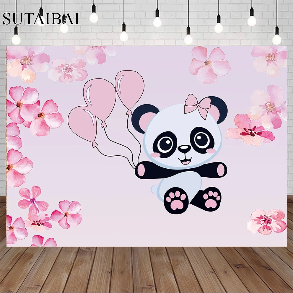 

Girl Birthday Party Backdrop Newborn Kids Cute Baby Panda Theme Party Background Cake Smash Party Banner Decors Pink Photography
