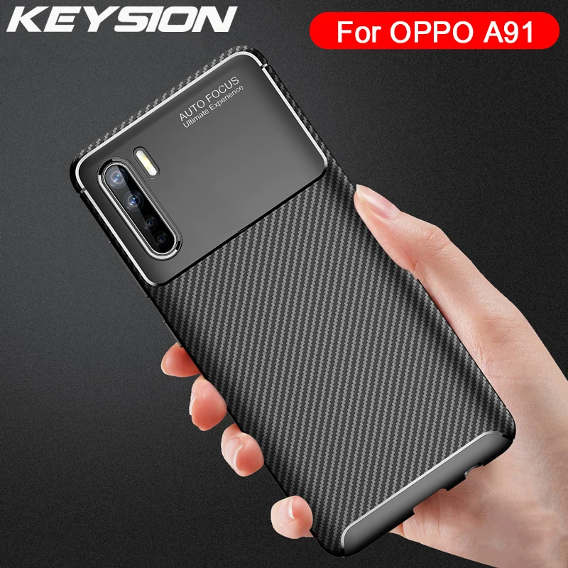 

KEYSION Carbon Fiber Texture Case For OPPO A91 A31 A8 F15 A5 A9 2020 Shockproof Case For Realme X50 Find X2 Reno 3 Pro 2 2F 2Z