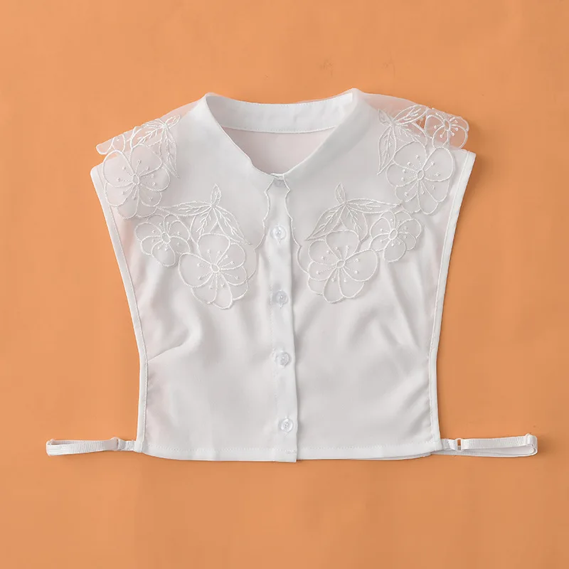 

Ladies Chiffon Floral Lace Fake Collar White Lapel Shirt Detachable Half Shirt False Collars Women Removable Decor Nep Kraagie