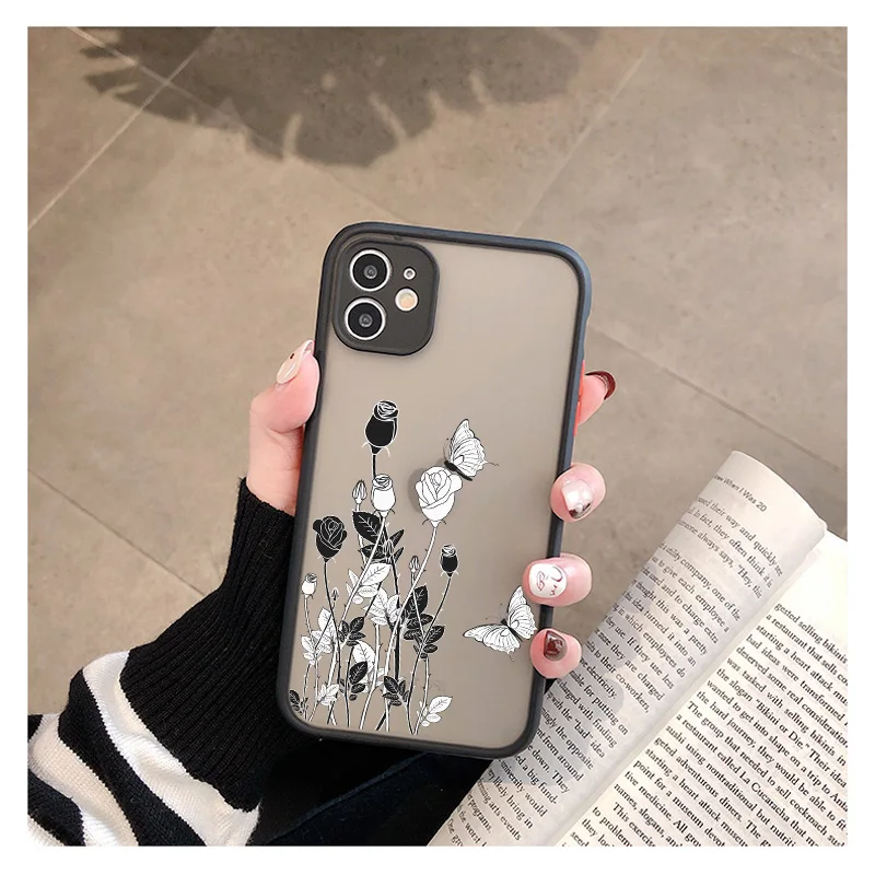 

Black Simple Art Line Fire Flower Rose Case for iphone 6s plus 7 8 Plus 12 11 Pro Max SE 2020 X XS Max XR Funda Coque Cover case