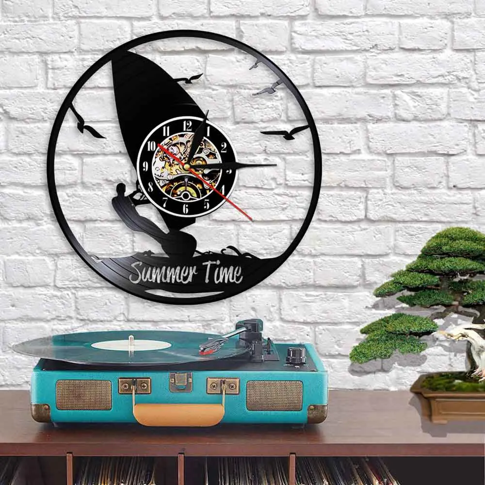 Летние 3D настенные часы для серфинга пляжа виниловая запись индивидуальный