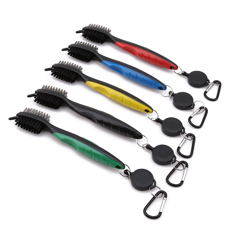 

Golf Club Cleaning Brush Double-Side With Keychain for Golf Club with Retractable Zip-line Tool
