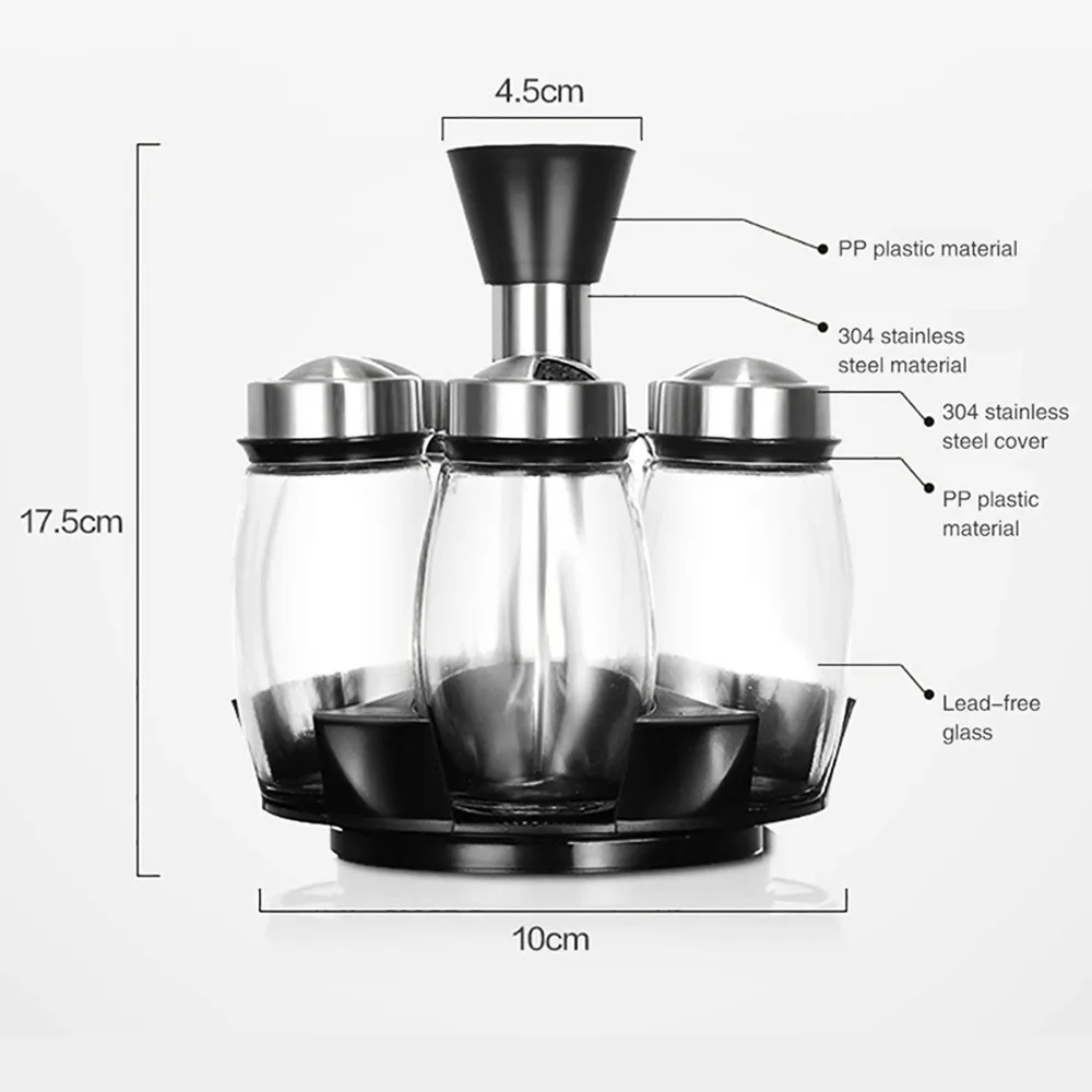 6 шт./компл. вращающийся графинчик из нержавеющей стали набор банок приправ для