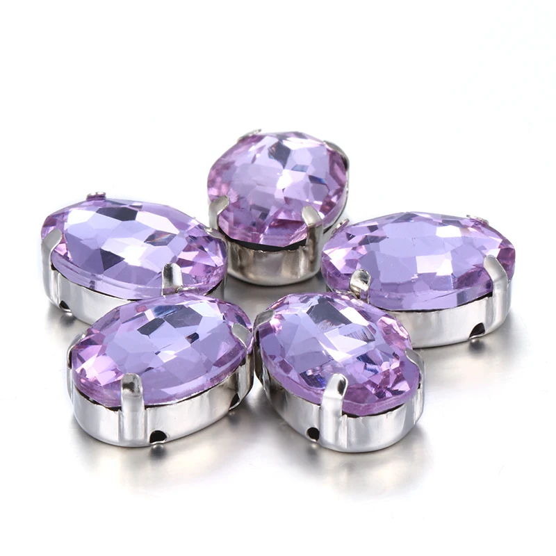 Мерцающие овальные камни с фиолетовым аметистом Пришивные стеклянные стразы со